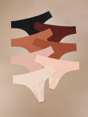 7 Pack Daily Wear Earth Tone Silky Seamless Thongs Set