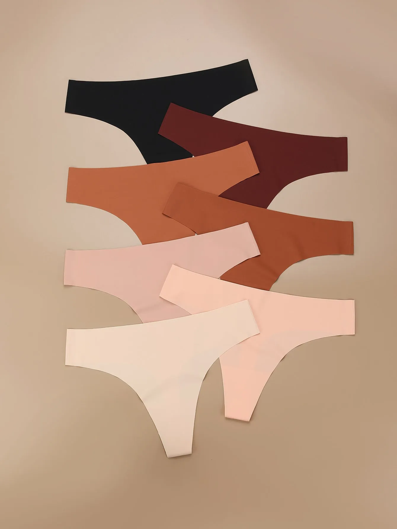 7 Pack Daily Wear Earth Tone Silky Seamless Thongs Set