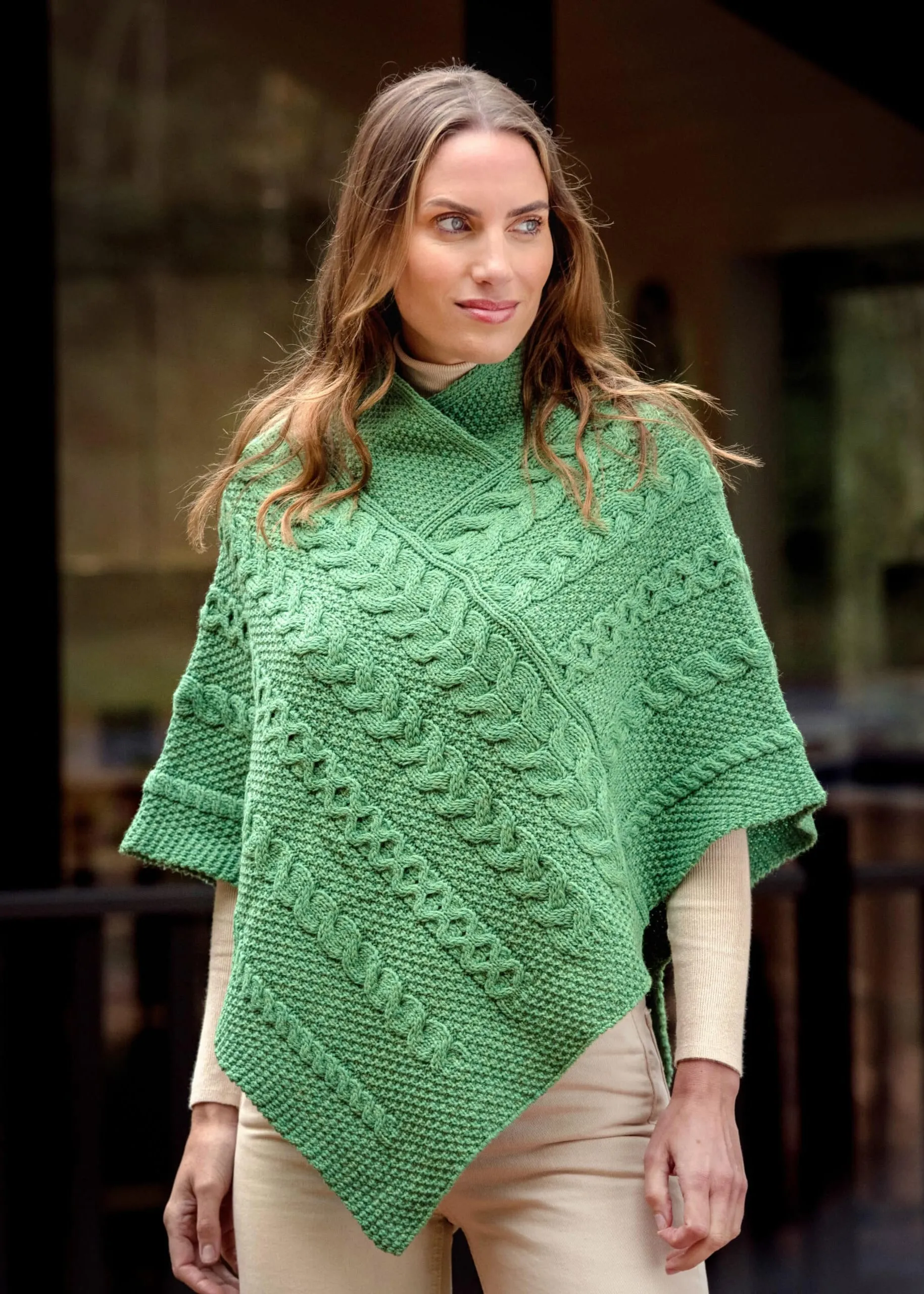Aran Crafts Poncho | Green