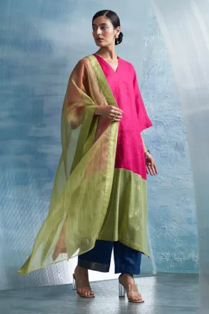 Aura Fuchsia Pink Asymmetric Kurta Set