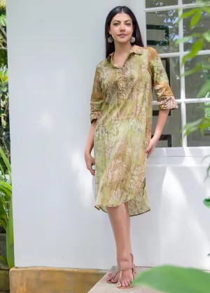 Batik printed brush stroke shirt dress