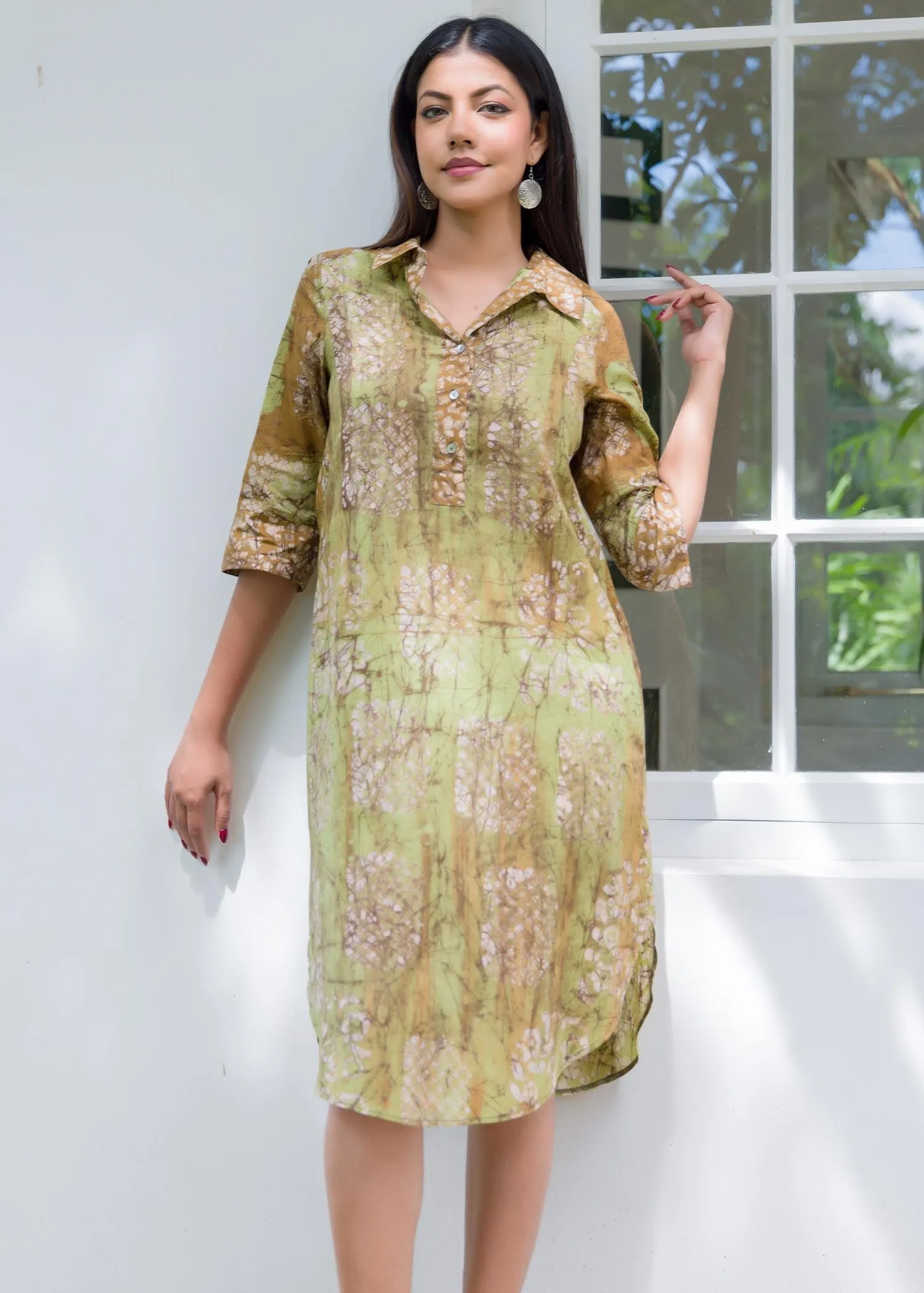 Batik printed brush stroke shirt dress
