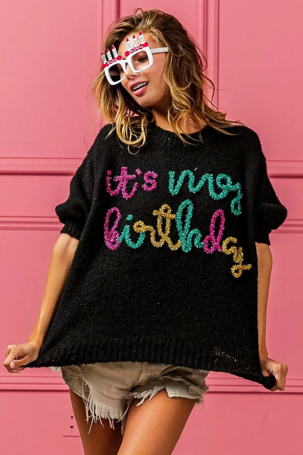 BiBi metallic puff sleeve sweater From Love Salve
