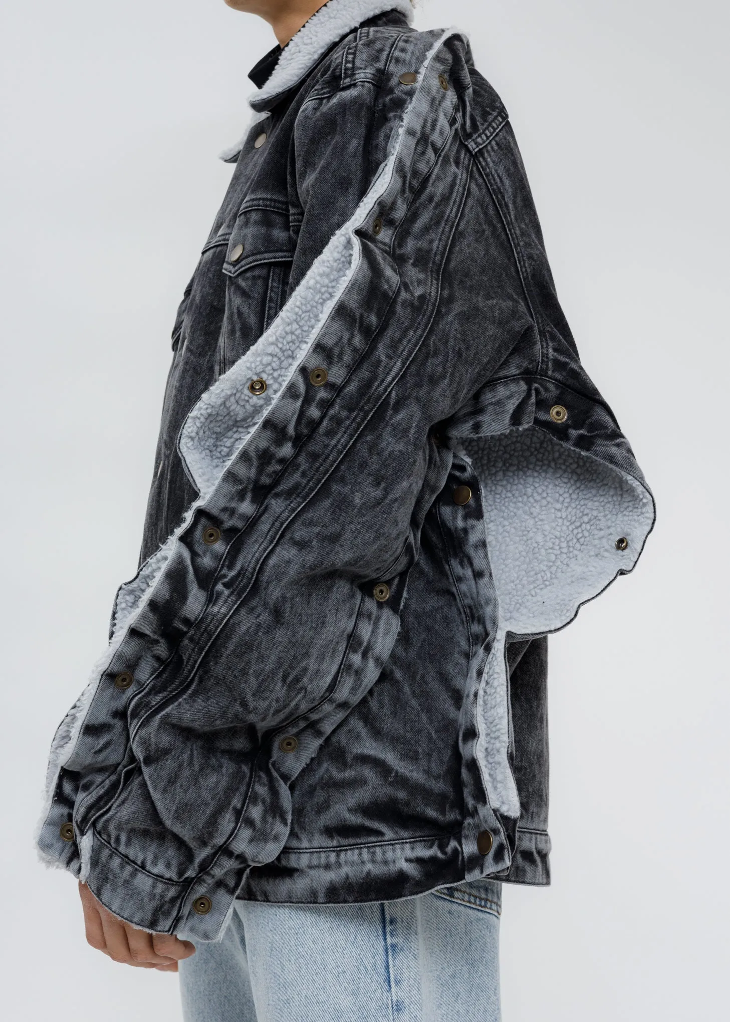 Black Acid Washed Snap Denim Jacket