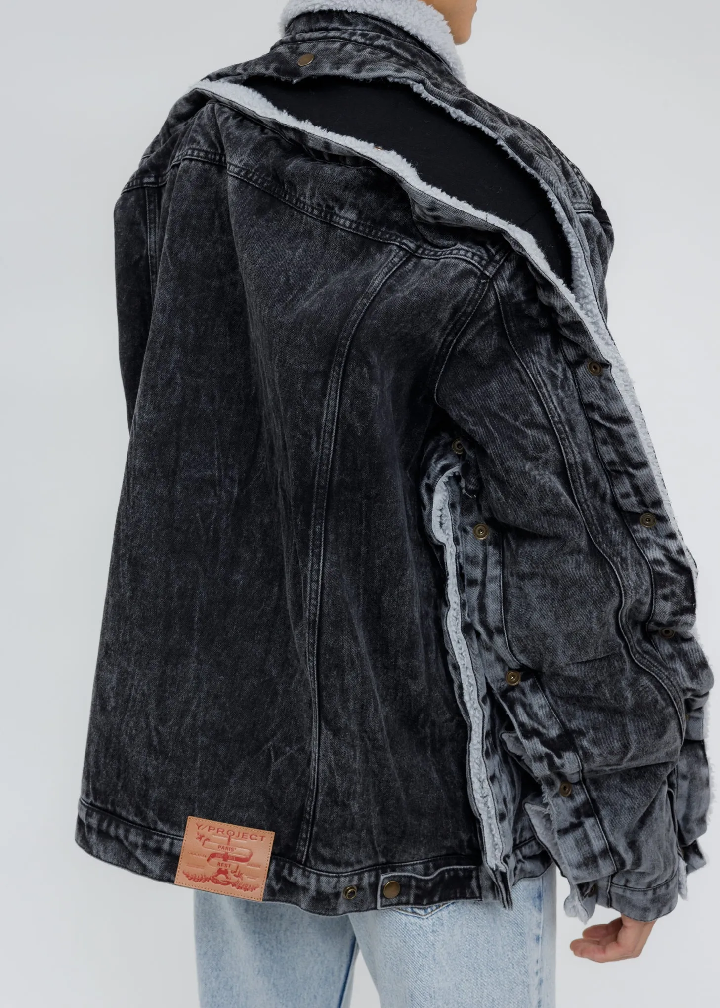 Black Acid Washed Snap Denim Jacket