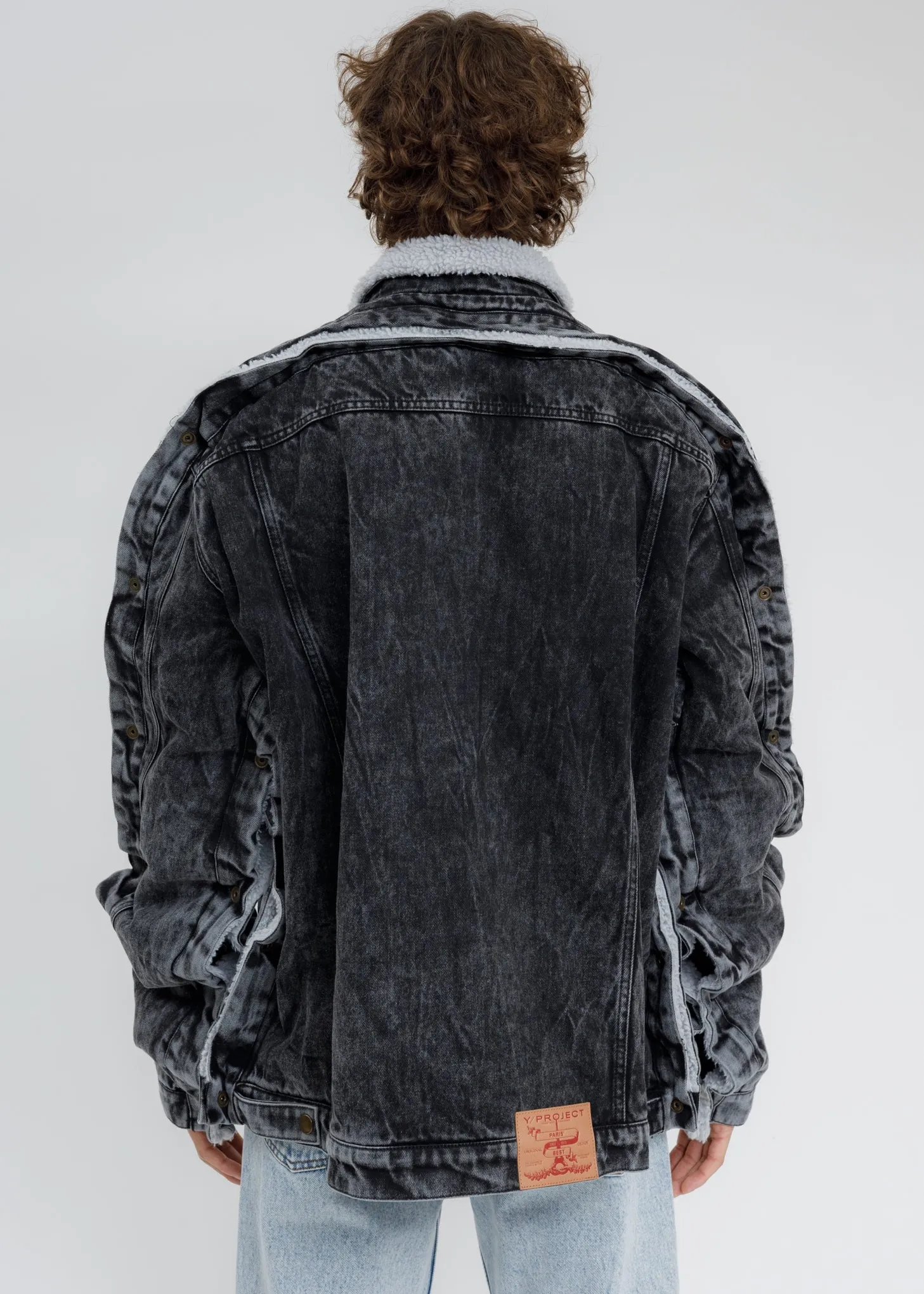 Black Acid Washed Snap Denim Jacket