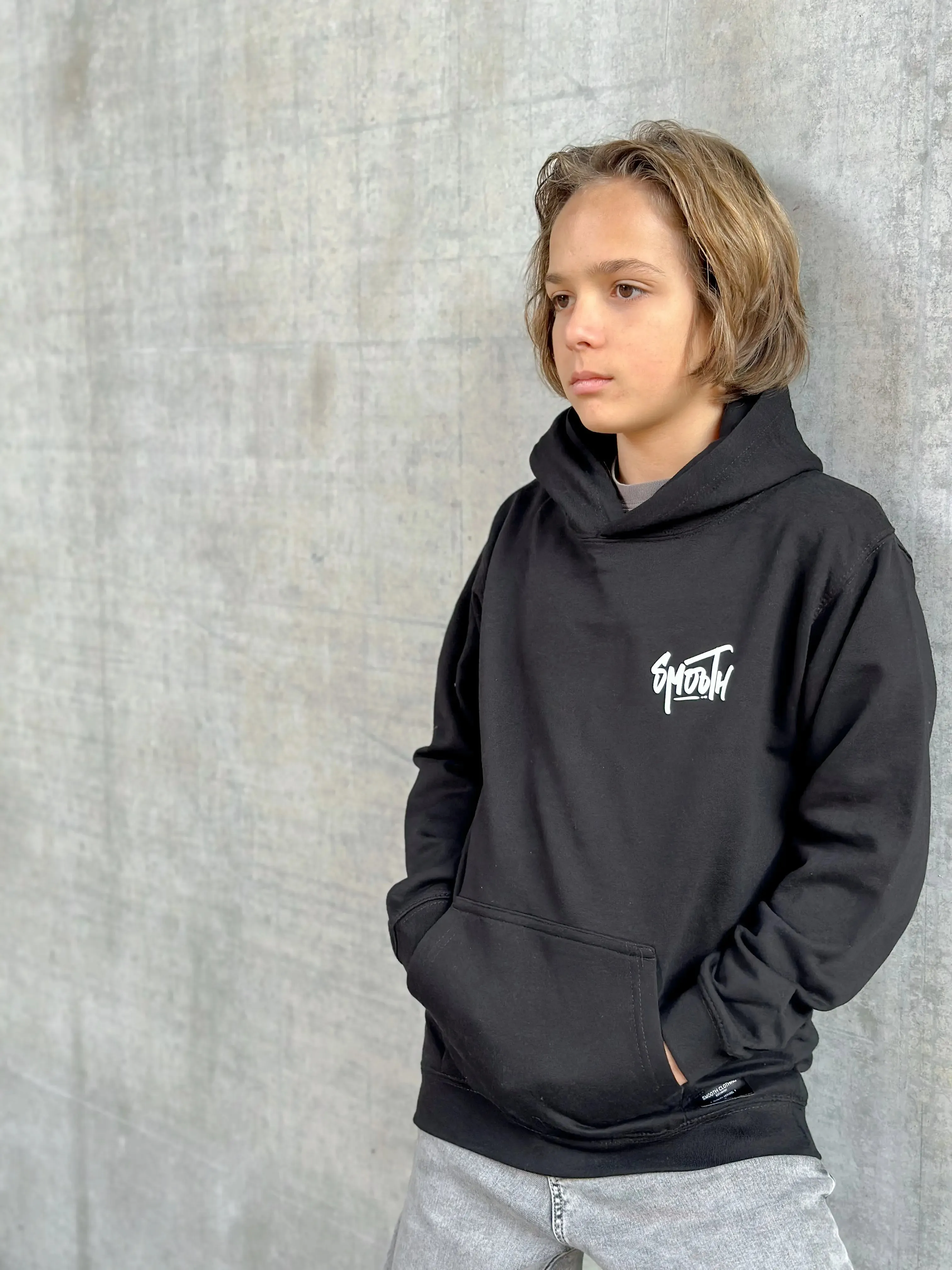 Black Kids Hoodie / Dainty White Front Back Boys