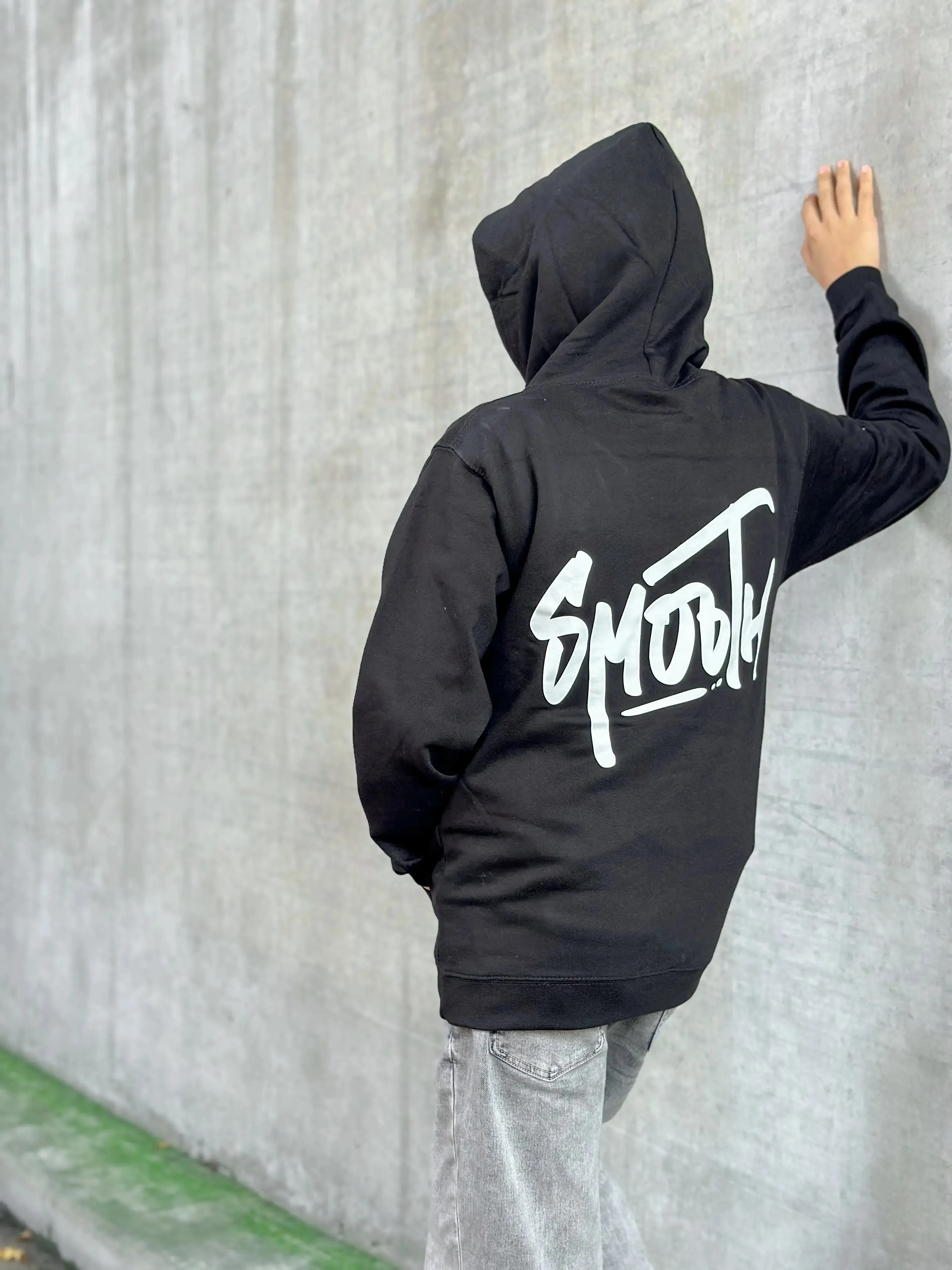 Black Kids Hoodie / Dainty White Front Back Boys