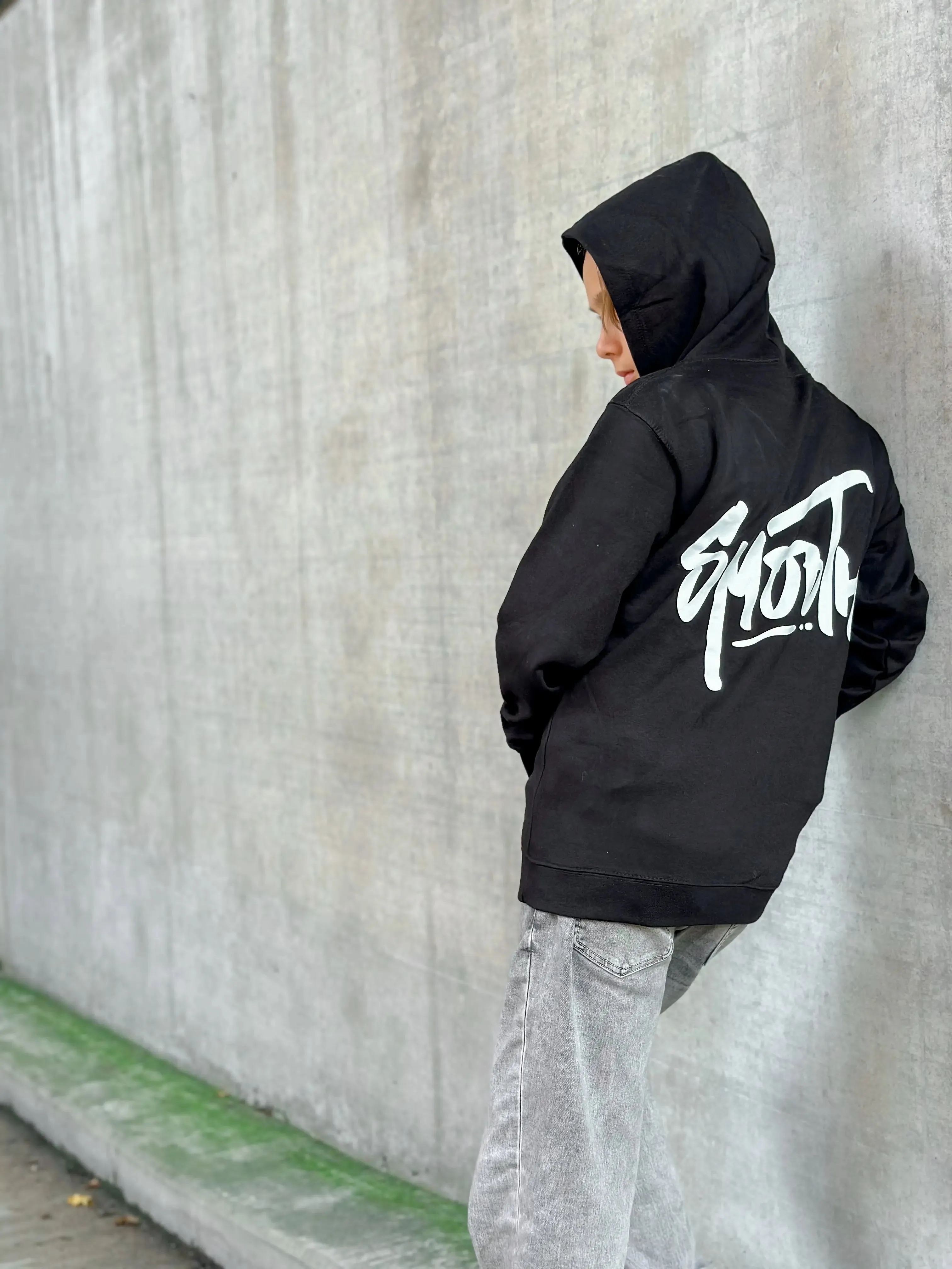 Black Kids Hoodie / Dainty White Front Back Boys