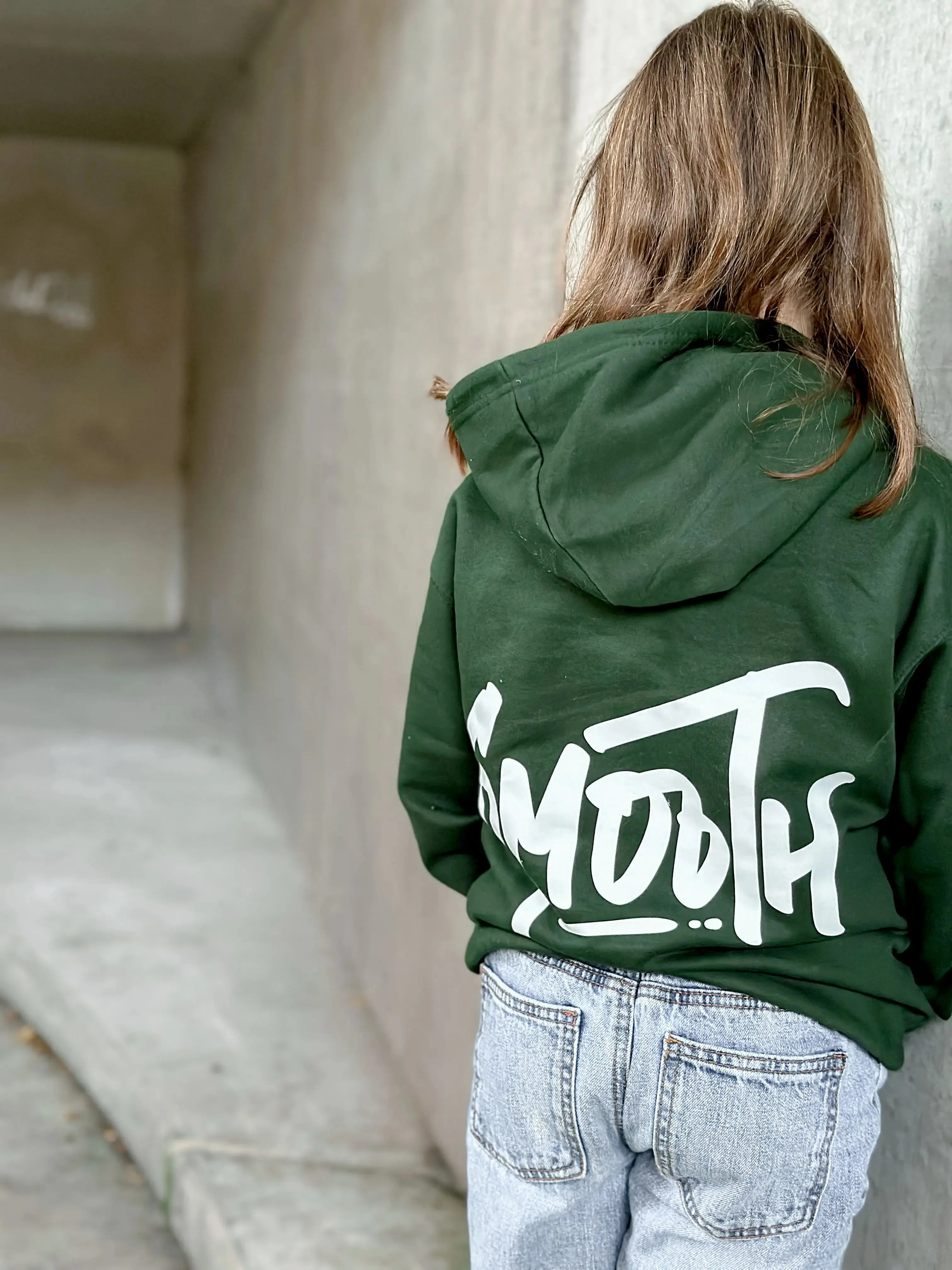 Bottle Green Kids Hoodie / Dainty White Front Back Girls