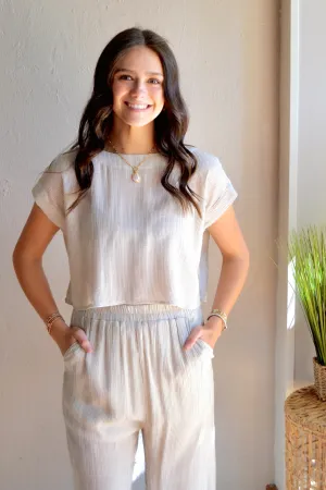 Cap sleeve stripe cropped top