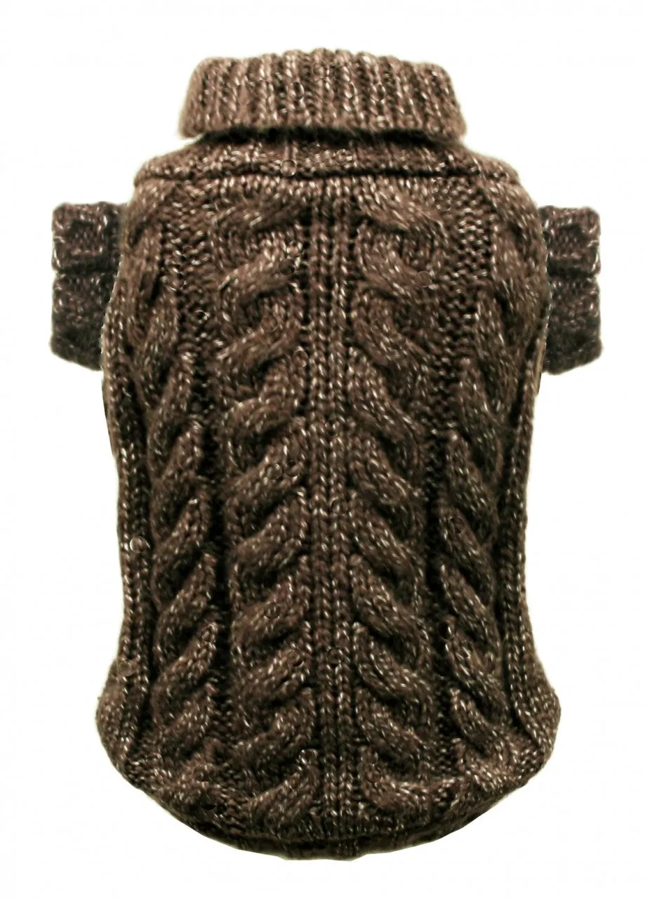 CHOCOLATE ANGORA CABLE KNIT DOG SWEATER