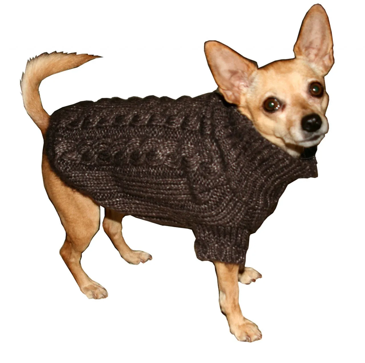 CHOCOLATE ANGORA CABLE KNIT DOG SWEATER