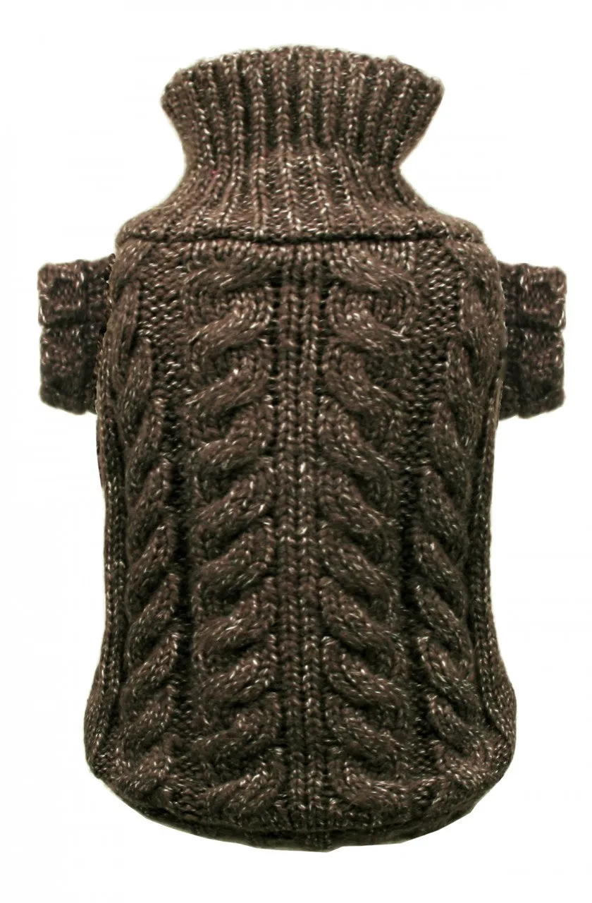 CHOCOLATE ANGORA CABLE KNIT DOG SWEATER