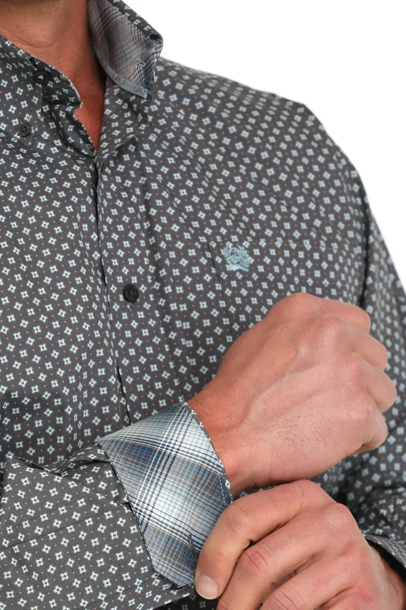 Cinch Gray Multi Color Geometric Print Button-Down Shirt for Men