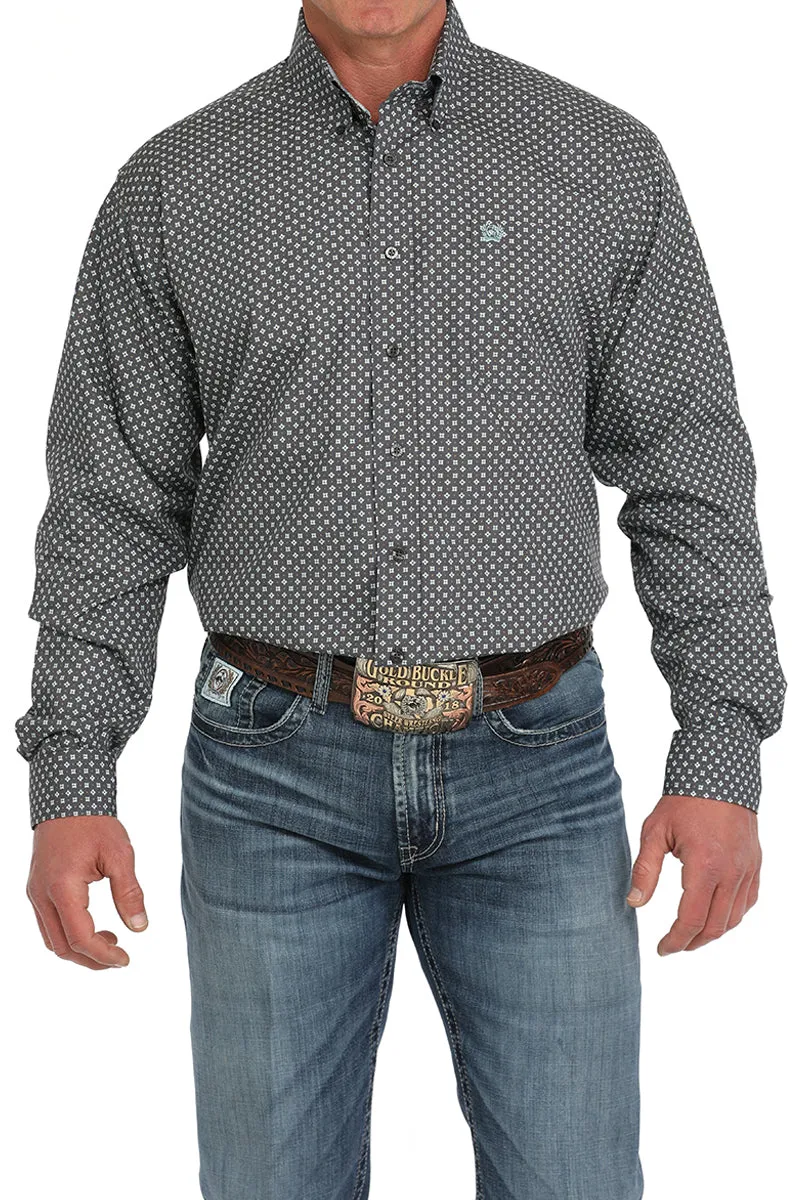 Cinch Gray Multi Color Geometric Print Button-Down Shirt for Men