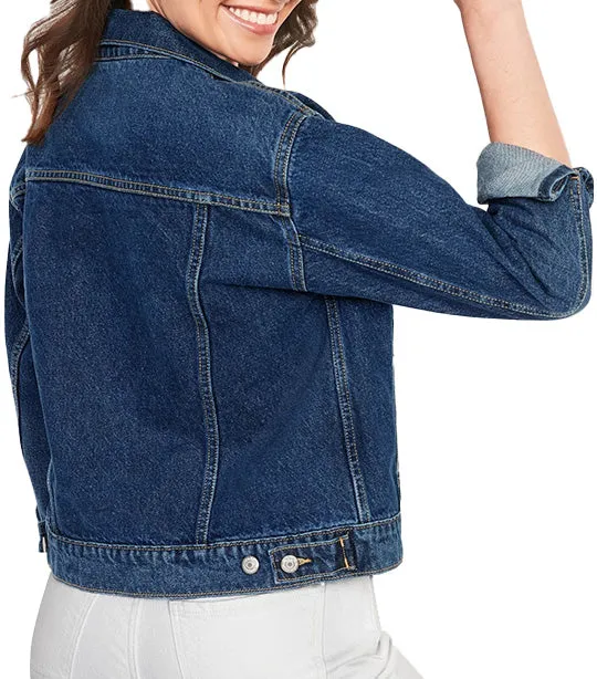 Classic Non-Stretch Jean Jacket for Women Dark Wash