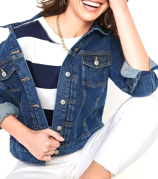 Classic Non-Stretch Jean Jacket for Women Dark Wash