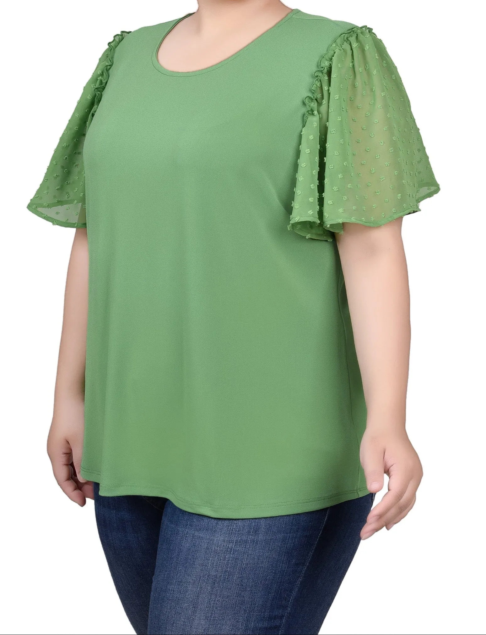 Clip Dot Flutter Sleeve Top - Plus