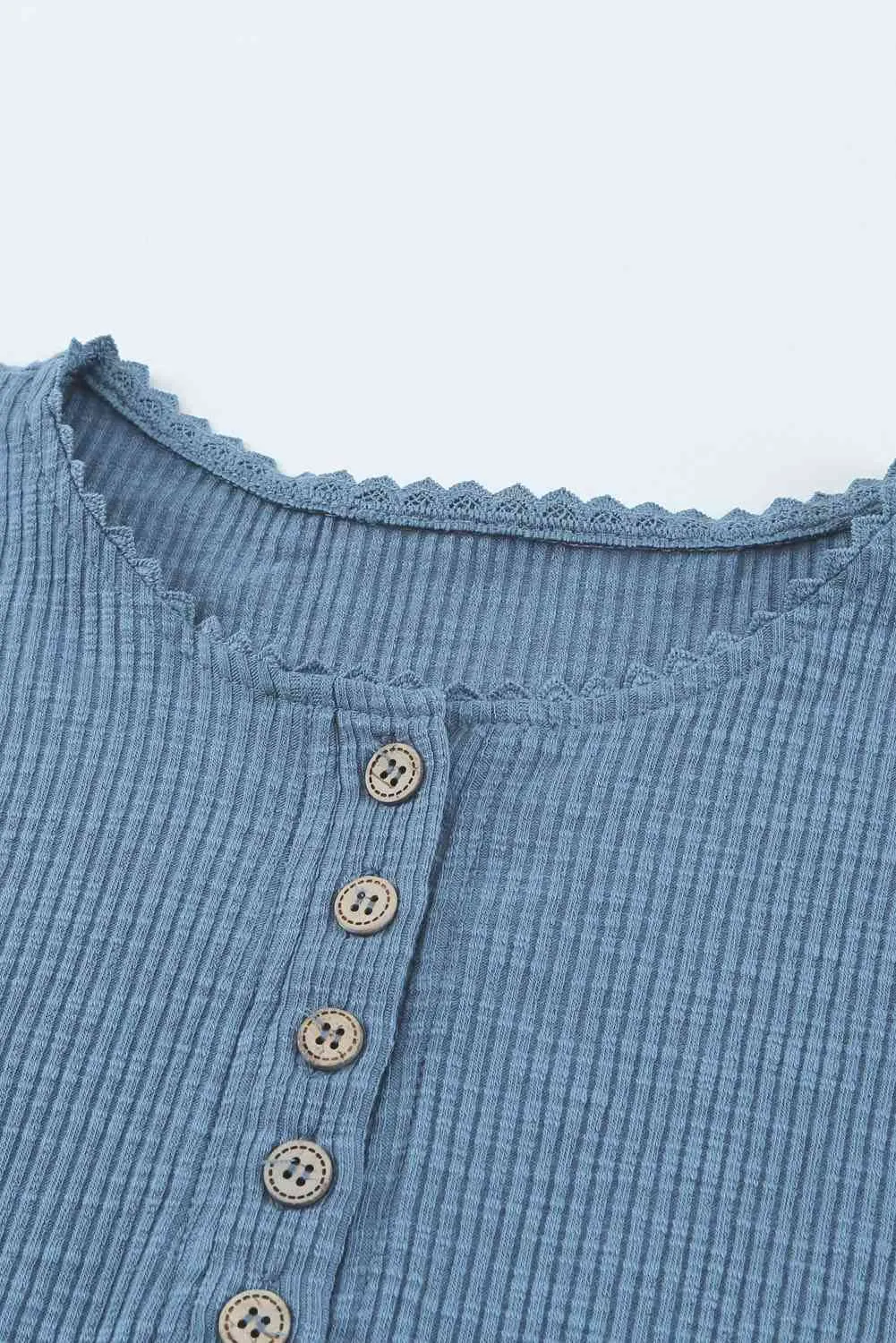 Crochet Lace Hem Sleeve Button Top