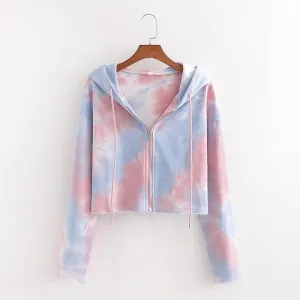Cropped Sweatshirts Hooded Long-Sleeve TRAF Vintage Zip-Up Print Female Women Fashion