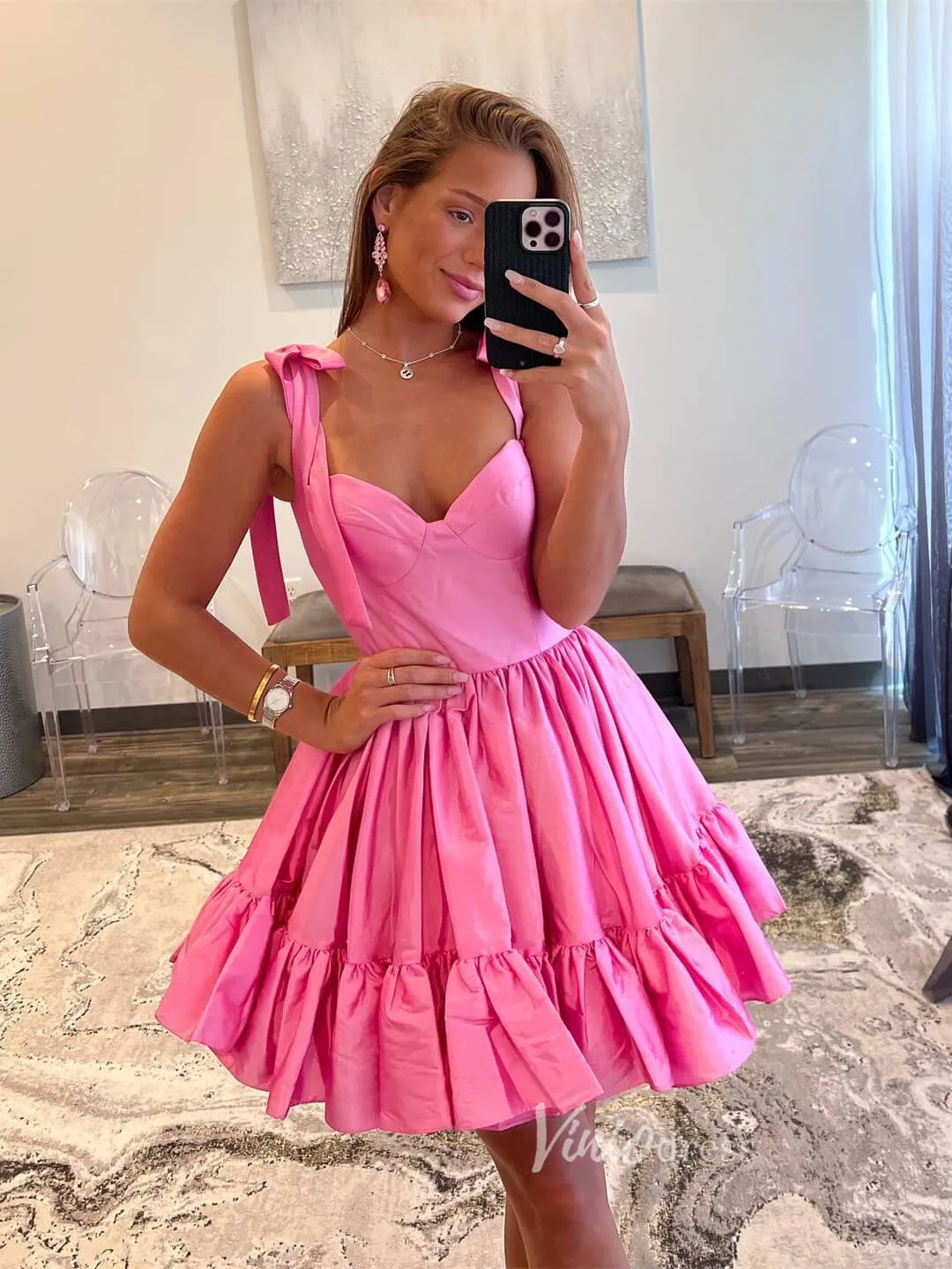 Cute Satin Homecoming Dresses Wide Strap Bow-Tie Short Prom Dress SD1641