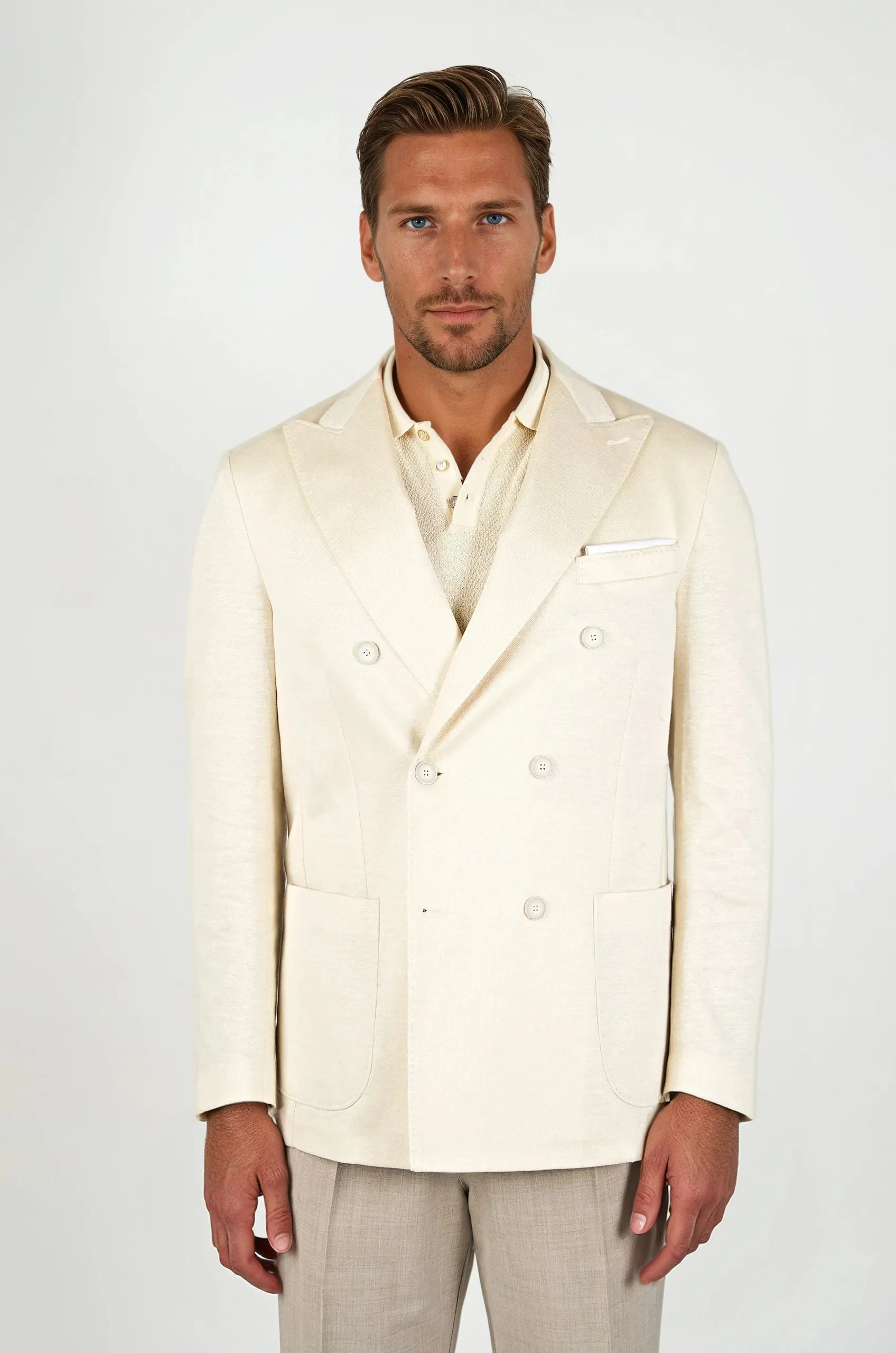 Double-breasted Jersey Blazer in Linen & Cotton