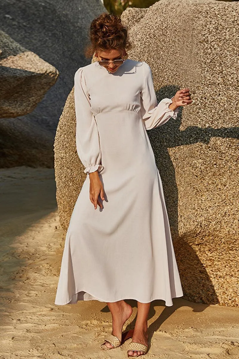 Drapey Puff Long Sleeve Midi Dress