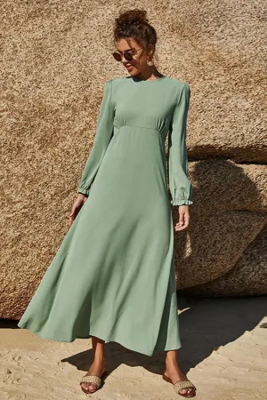 Drapey Puff Long Sleeve Midi Dress