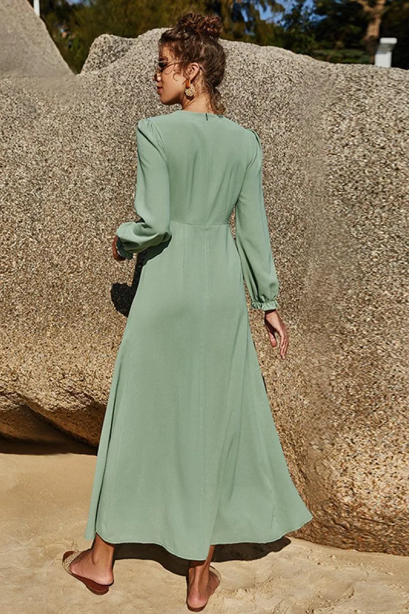 Drapey Puff Long Sleeve Midi Dress