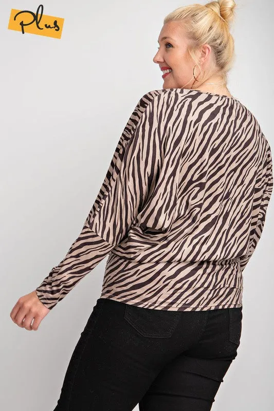 Easel Khaki Zebra Suede Plus Top