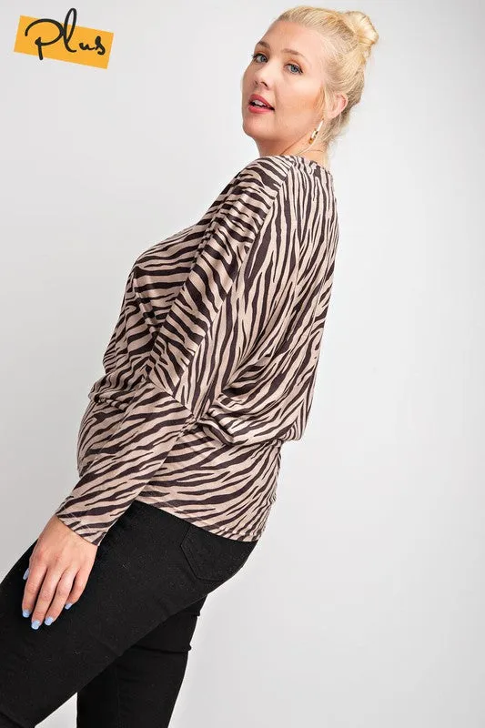 Easel Khaki Zebra Suede Plus Top