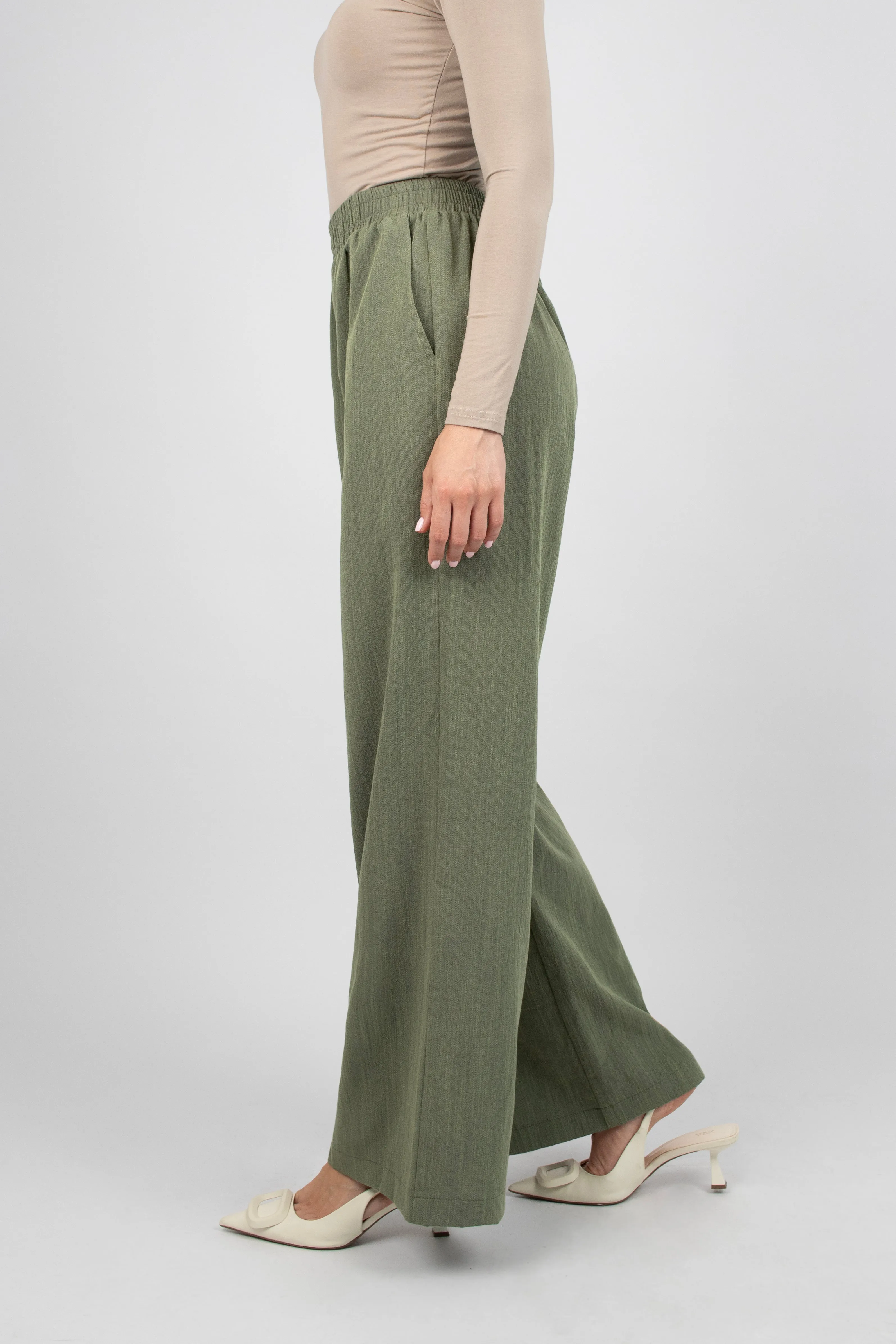 Flowy Wide Leg Pants - Desert Green