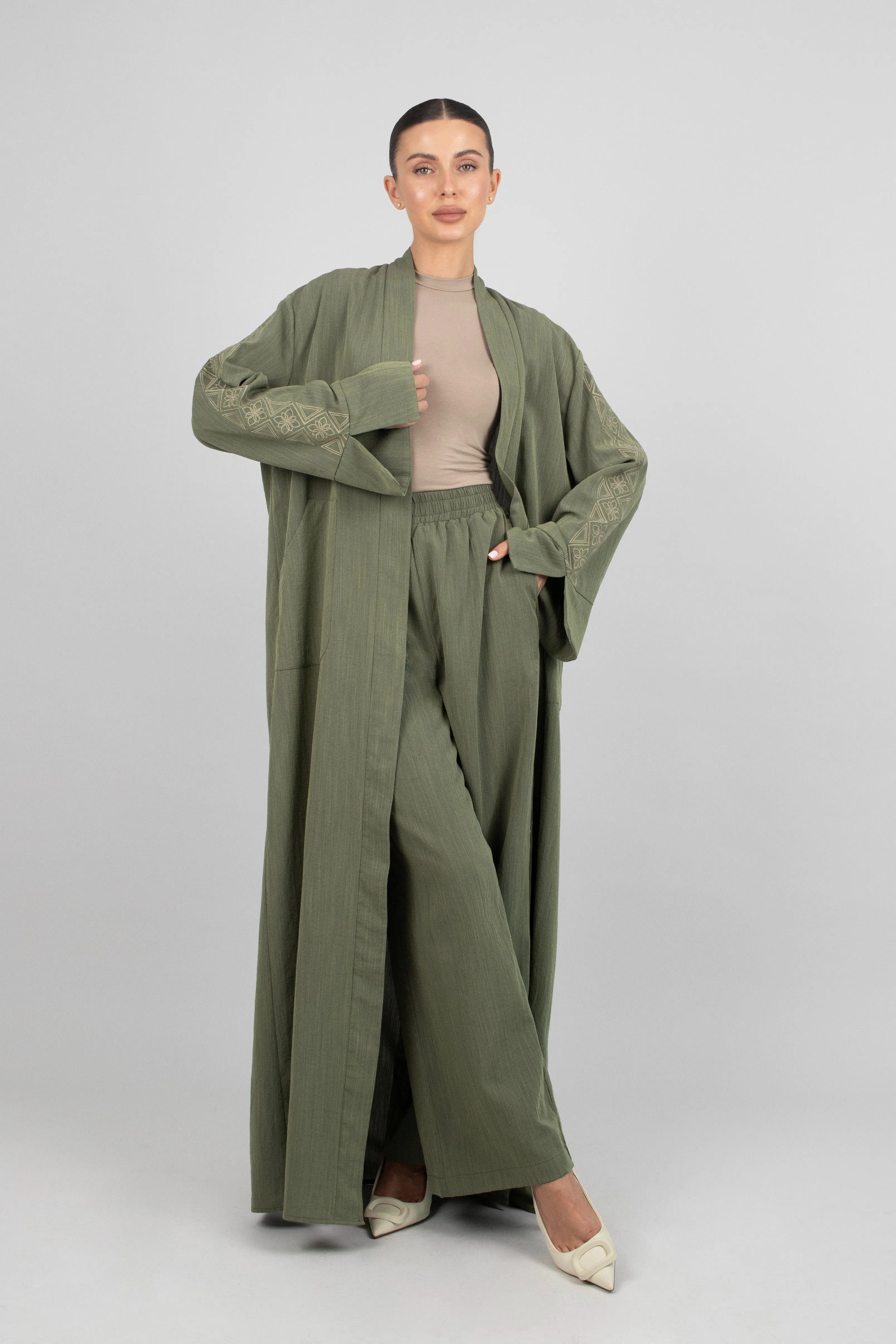 Flowy Wide Leg Pants - Desert Green