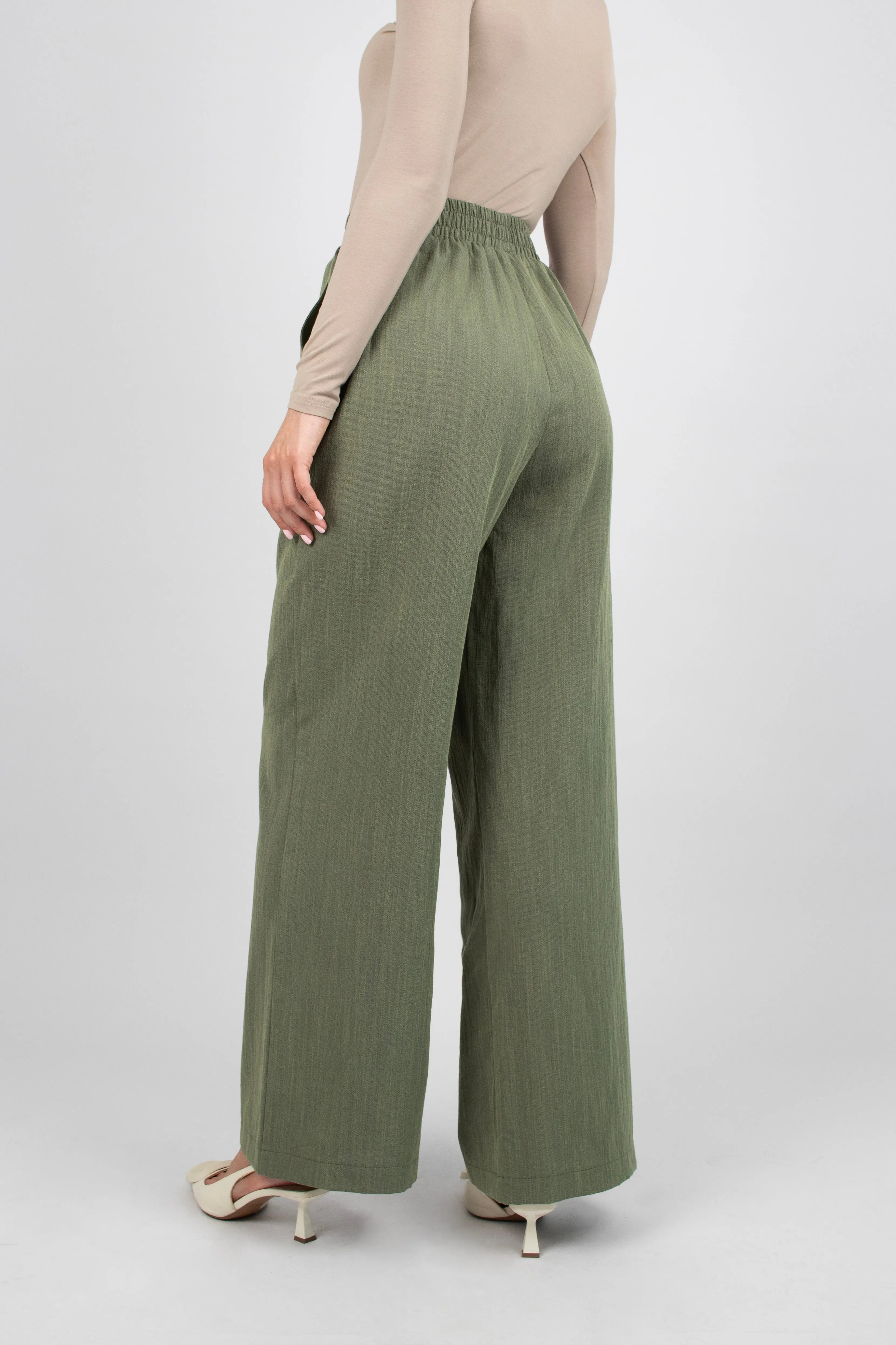 Flowy Wide Leg Pants - Desert Green