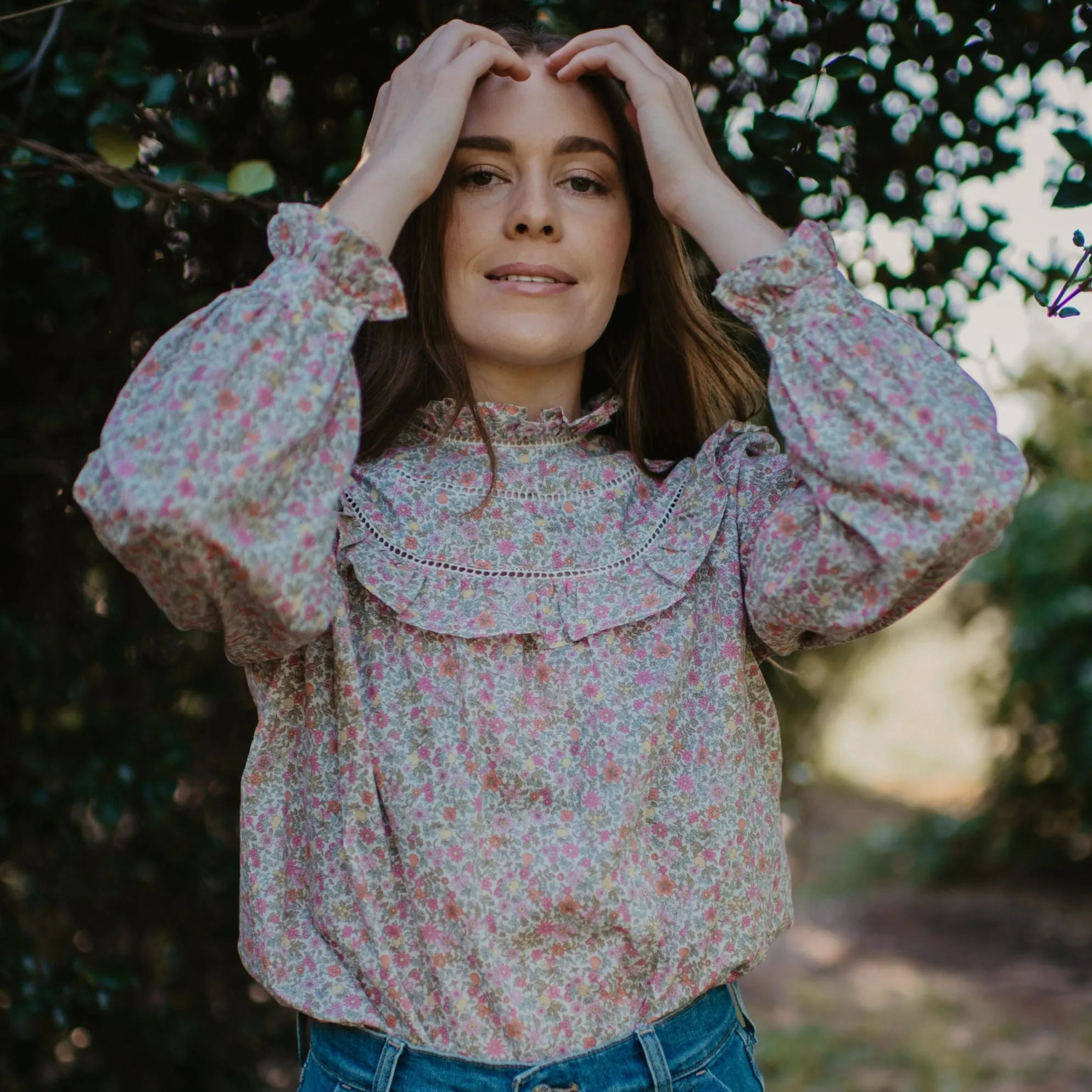 'Fruit Punch' Liberty Print Ruffle High Neck Blouse