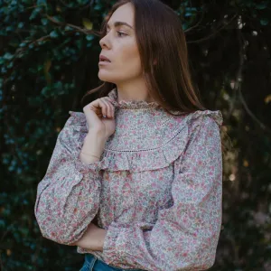 'Fruit Punch' Liberty Print Ruffle High Neck Blouse