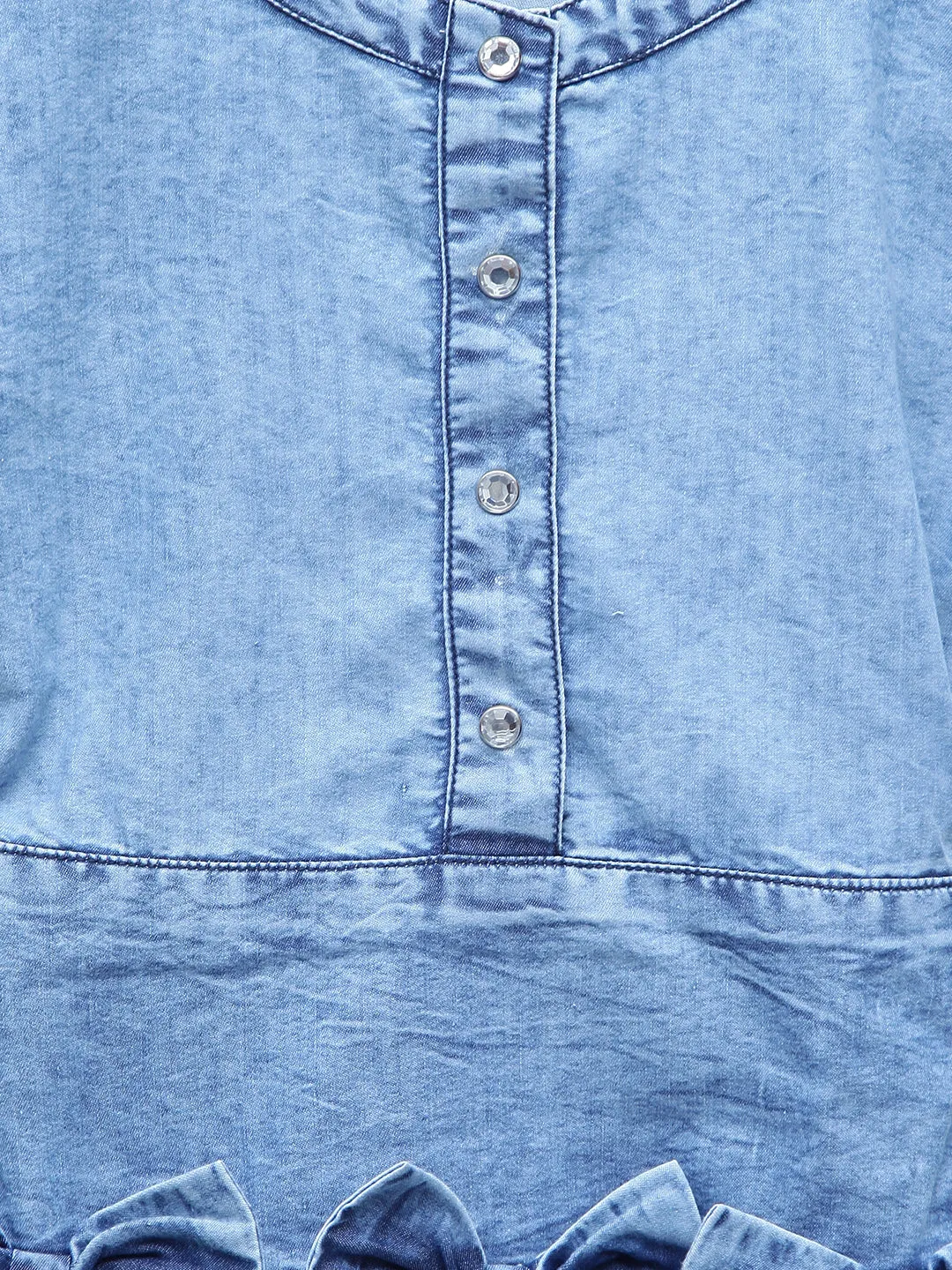 Girls Denim Blue Smocked Waist & Bow Dress