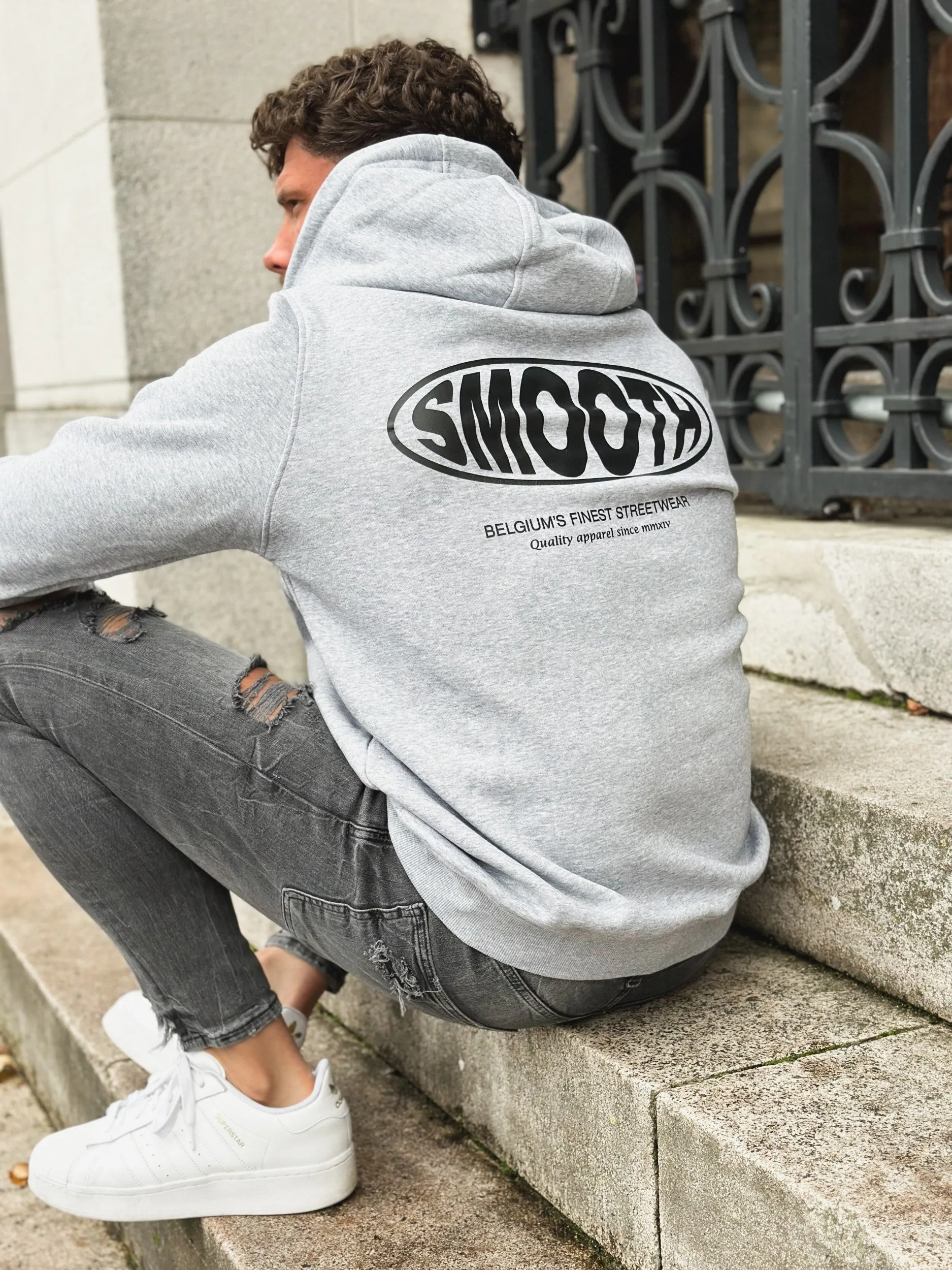 Grey Hoodie / Oval Black Front Back Men