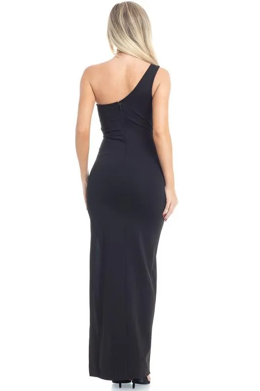 HEAVY SATIN ONE SHOULDER DRESS