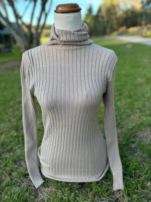 High neck ribbed top- Bone