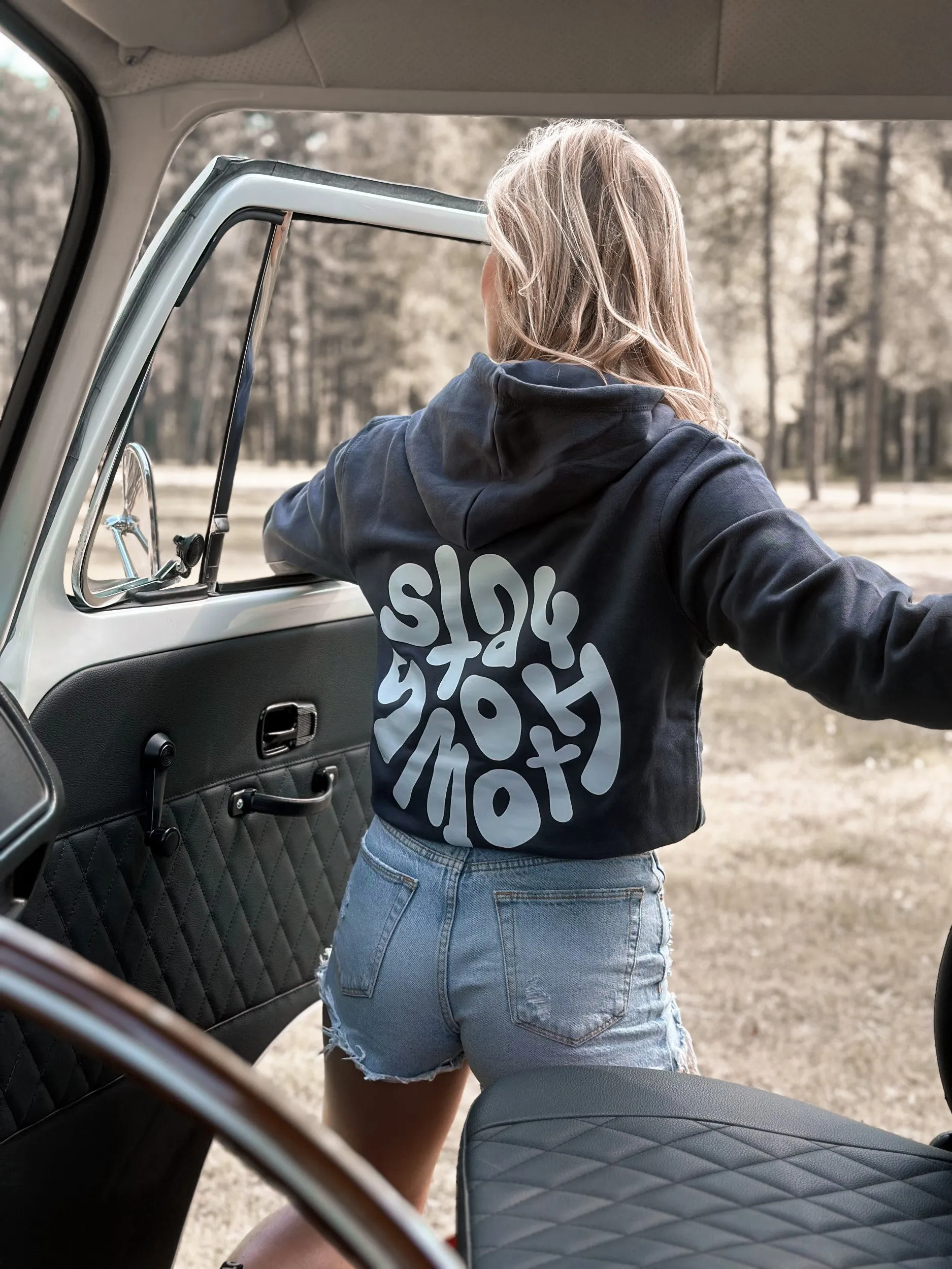 Ink Blue Hoodie / Stay Smooth White Front Back Women