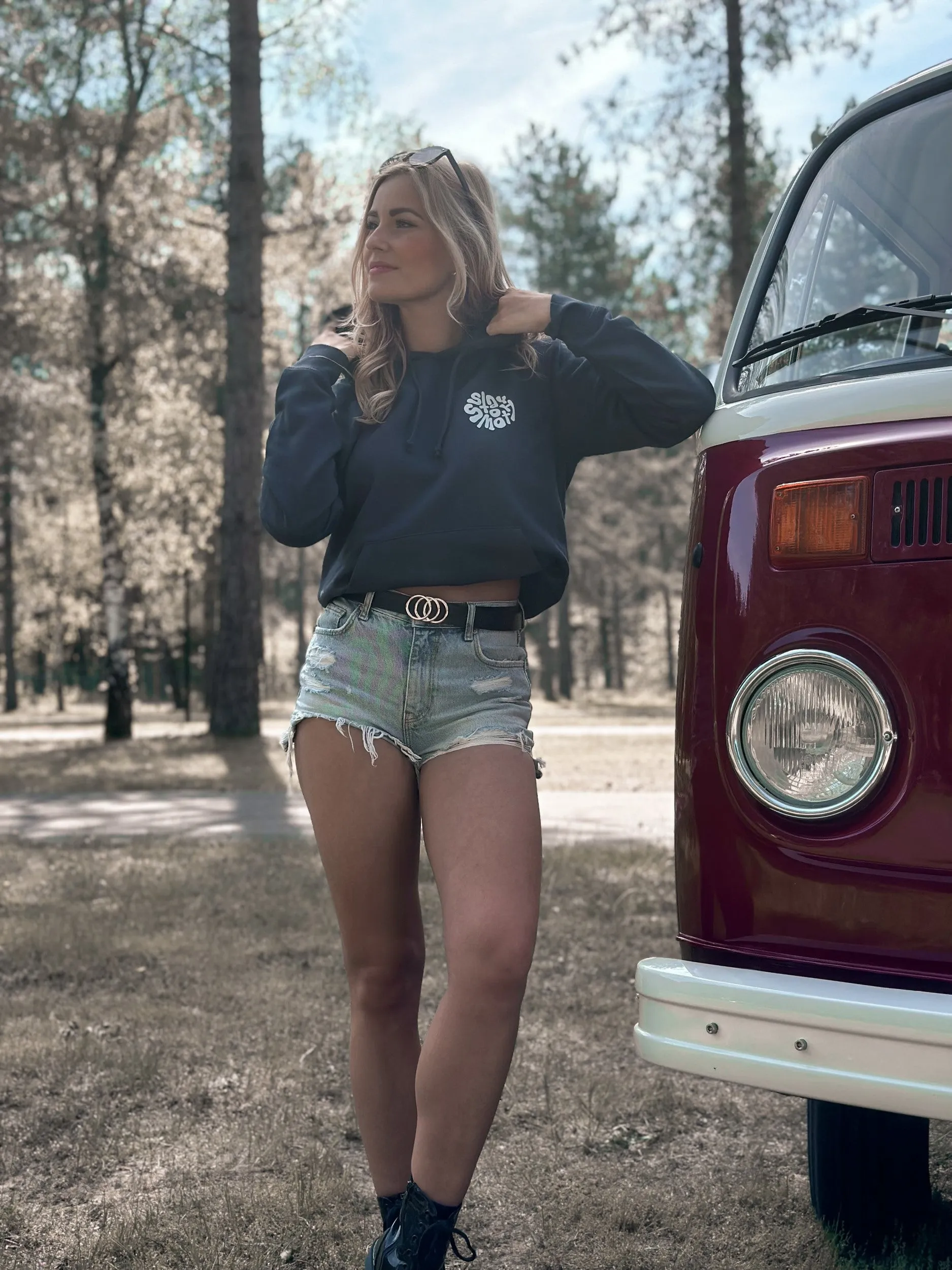 Ink Blue Hoodie / Stay Smooth White Front Back Women