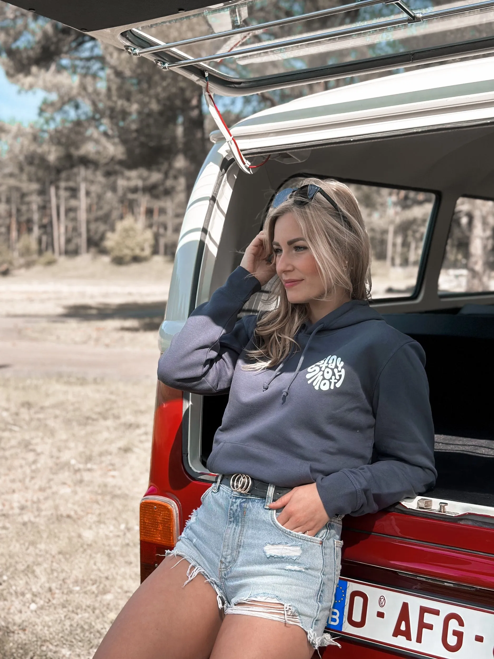 Ink Blue Hoodie / Stay Smooth White Front Back Women