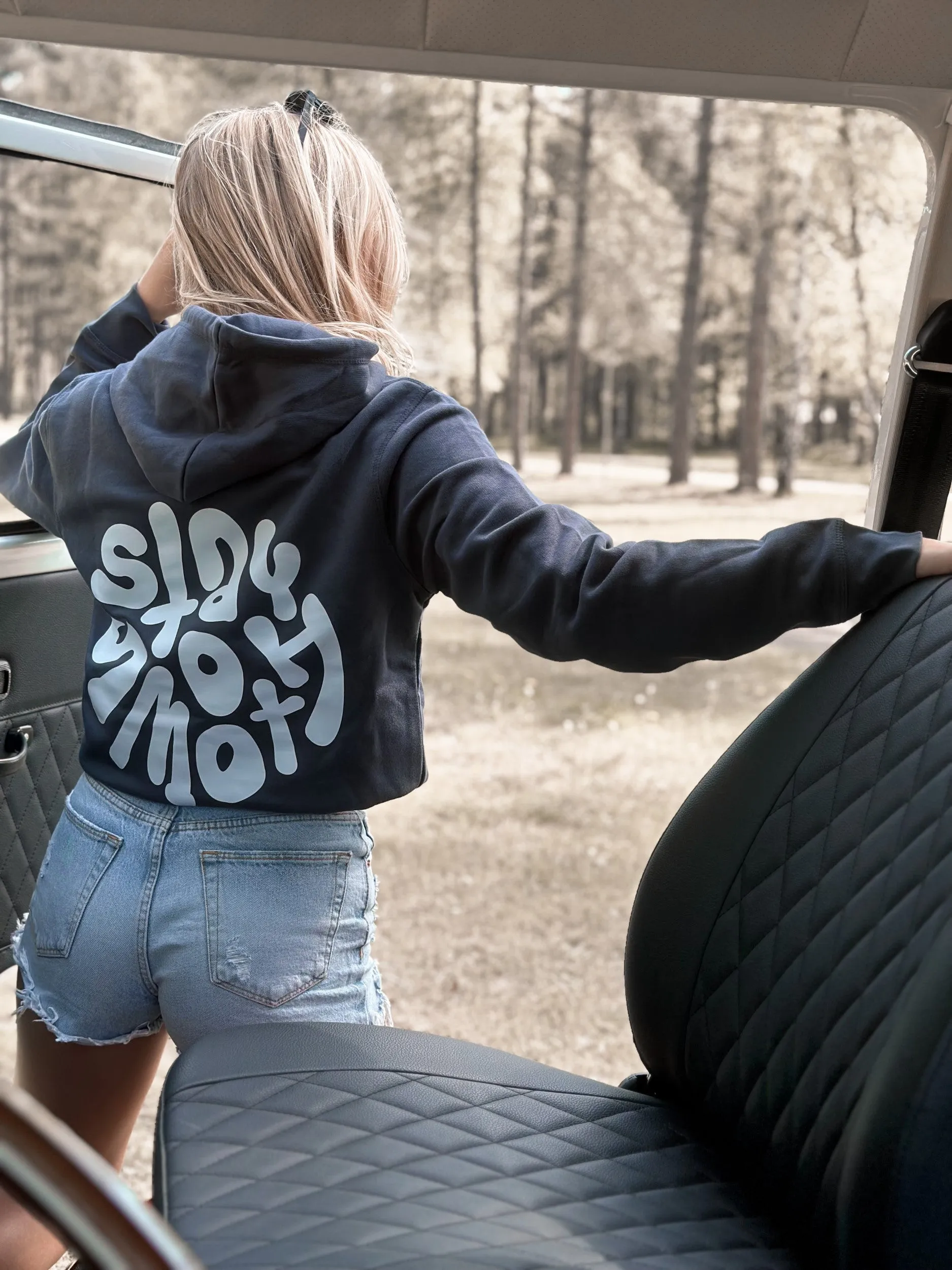 Ink Blue Hoodie / Stay Smooth White Front Back Women