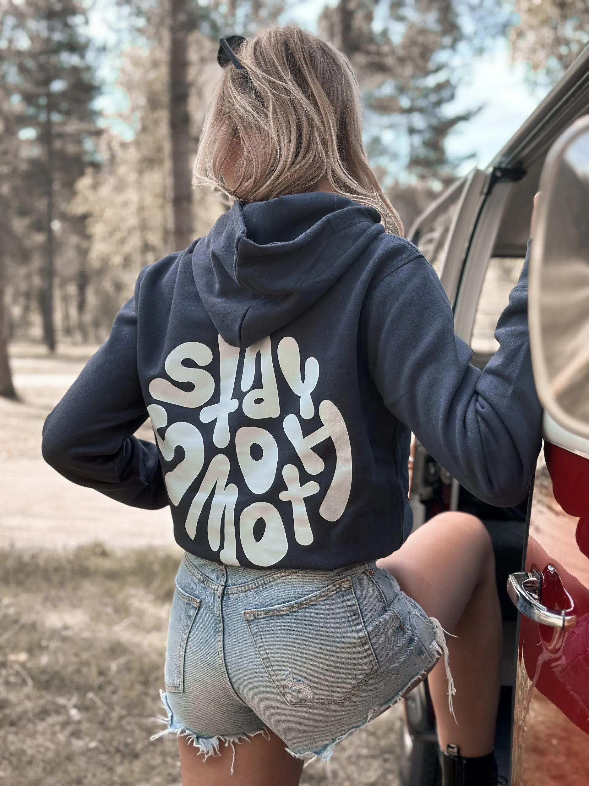 Ink Blue Hoodie / Stay Smooth White Front Back Women
