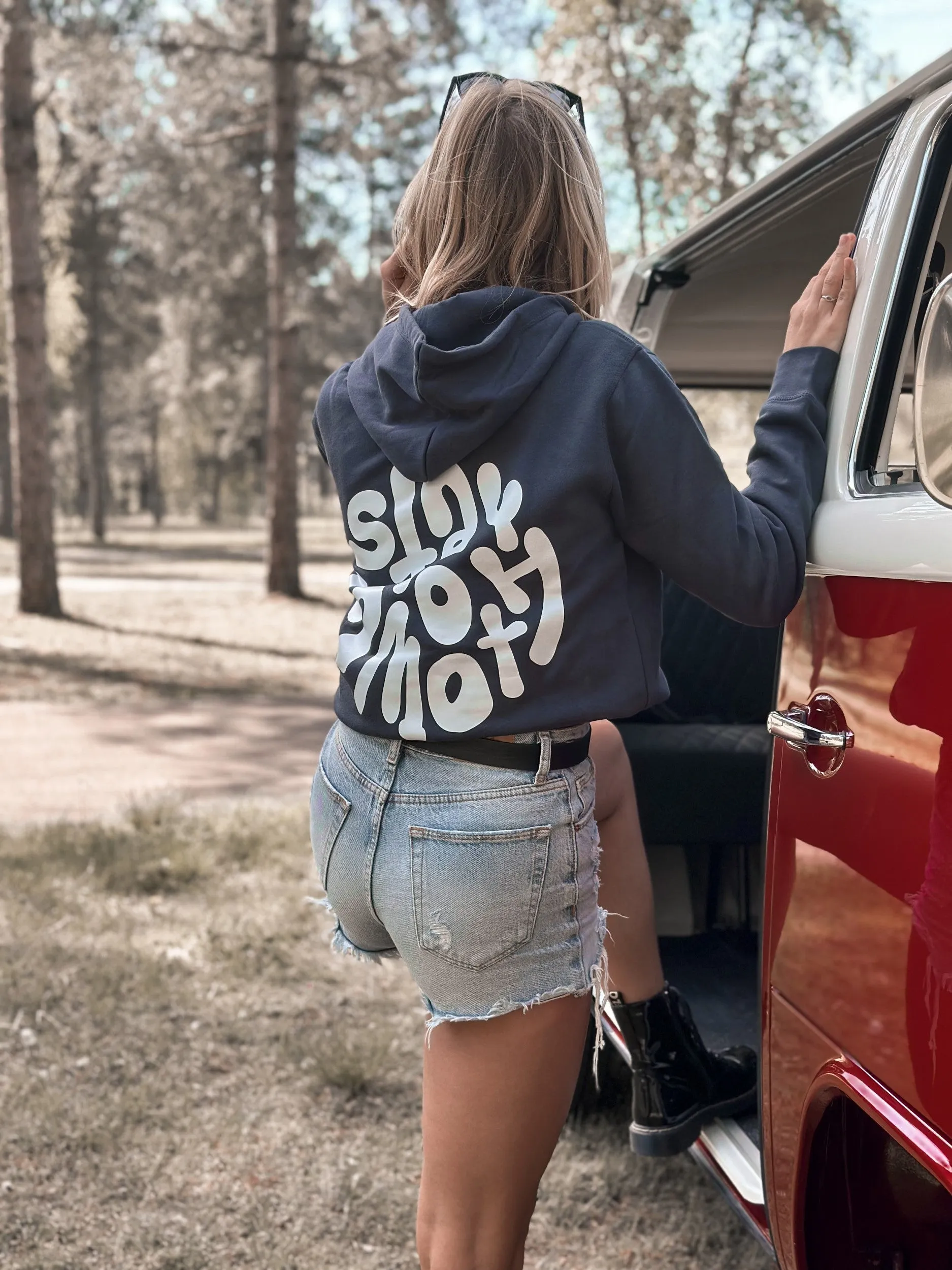Ink Blue Hoodie / Stay Smooth White Front Back Women