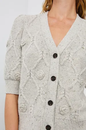 ISLA CARDIGAN - GREY WITH CROCHET DAISIES