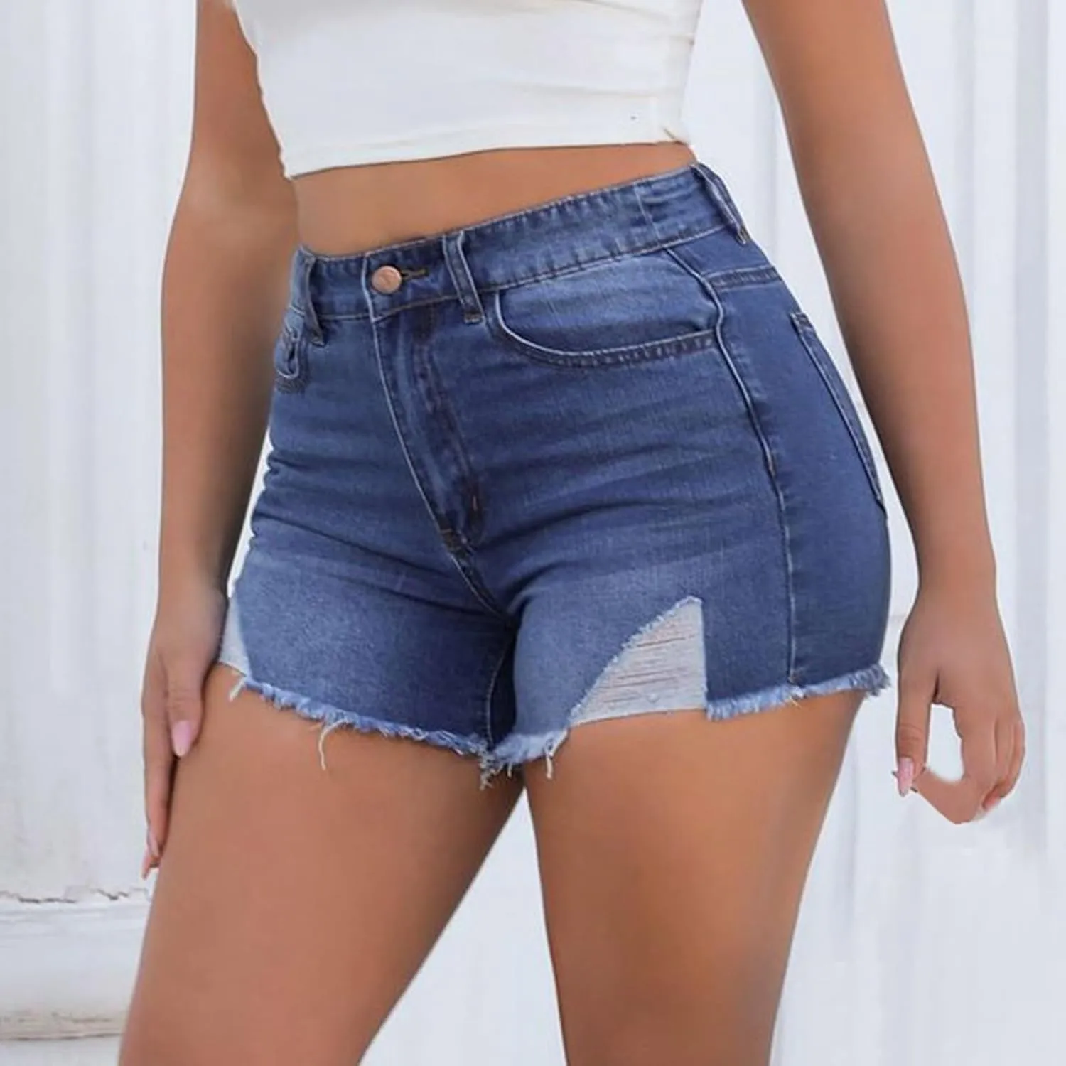 Jean Shorts for Women Trendy High Waisted Stretchy Denim Shorts Summer Casual Baggy Raw Hem Mom Shorts Cutoff Jorts