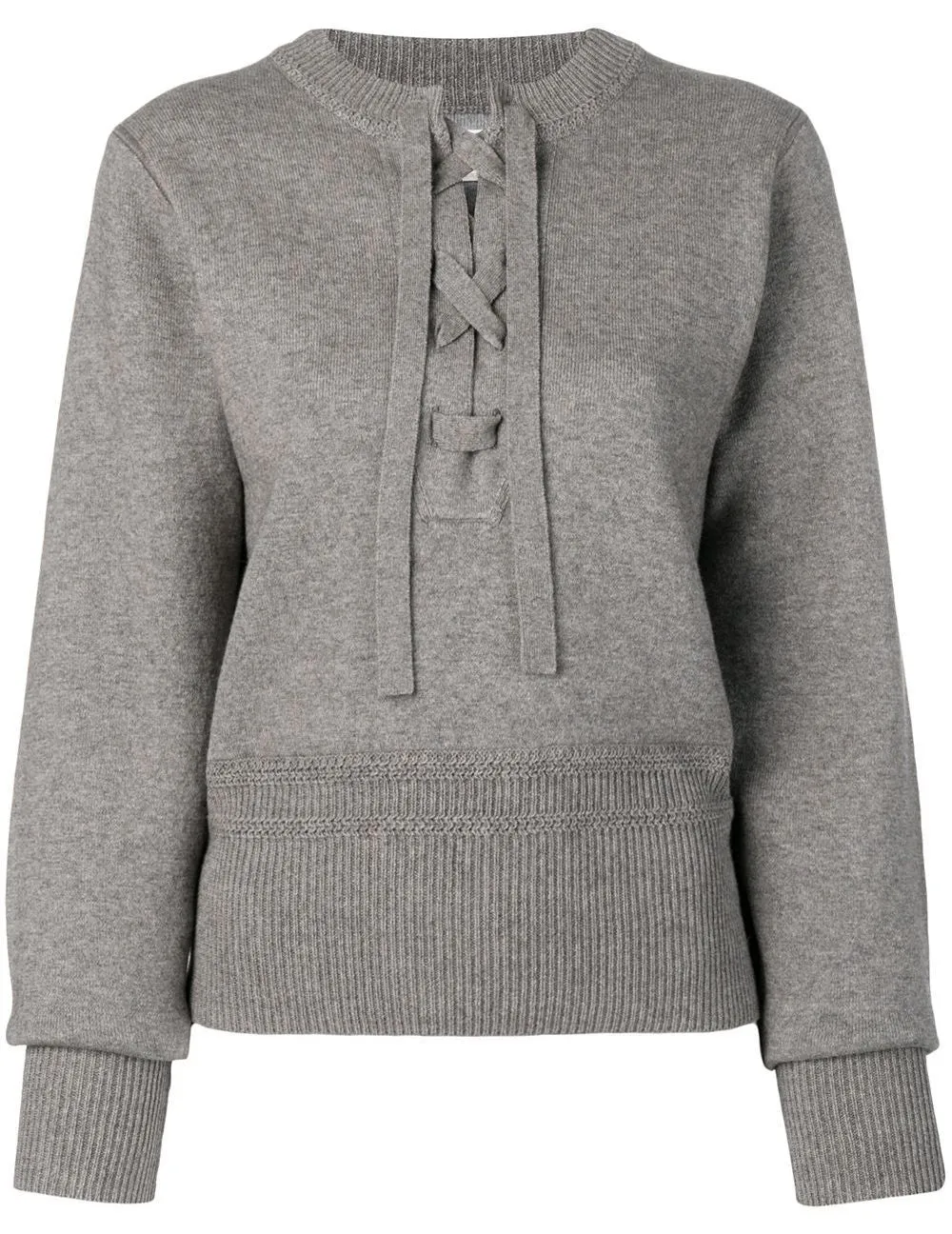 Lace-Up Long Sleeve Sweater, Grey